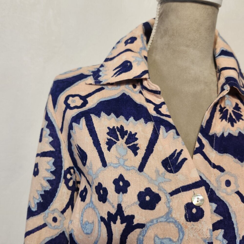 Christian Siriano NY Women's Size L Linen Blend Floral Tie Front Button Down Top - Picture 5 of 16
